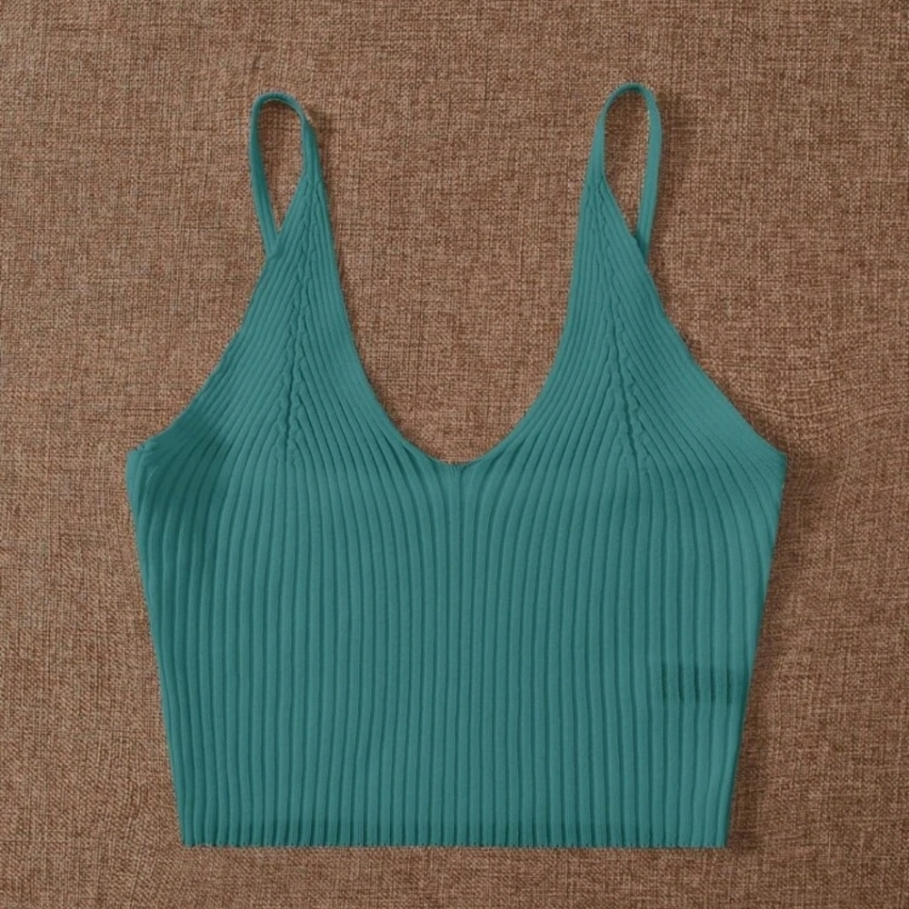SHEIN Teal Ribbed Crop Top S